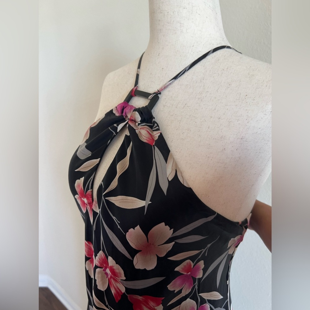 Gorgeous Planet Floral Silk Halterneck Dress Black and Pink 100% Silk - Picture 4 of 9